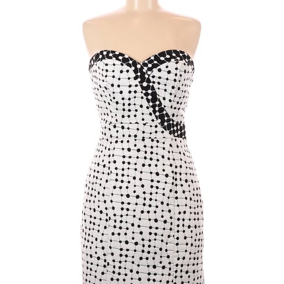 DESIGNER RUBBER DUCKY PRODUCTIONS WHITE/BLACK DOTS STRAPLESS DRESS SIZE MED - Picture 1 of 7